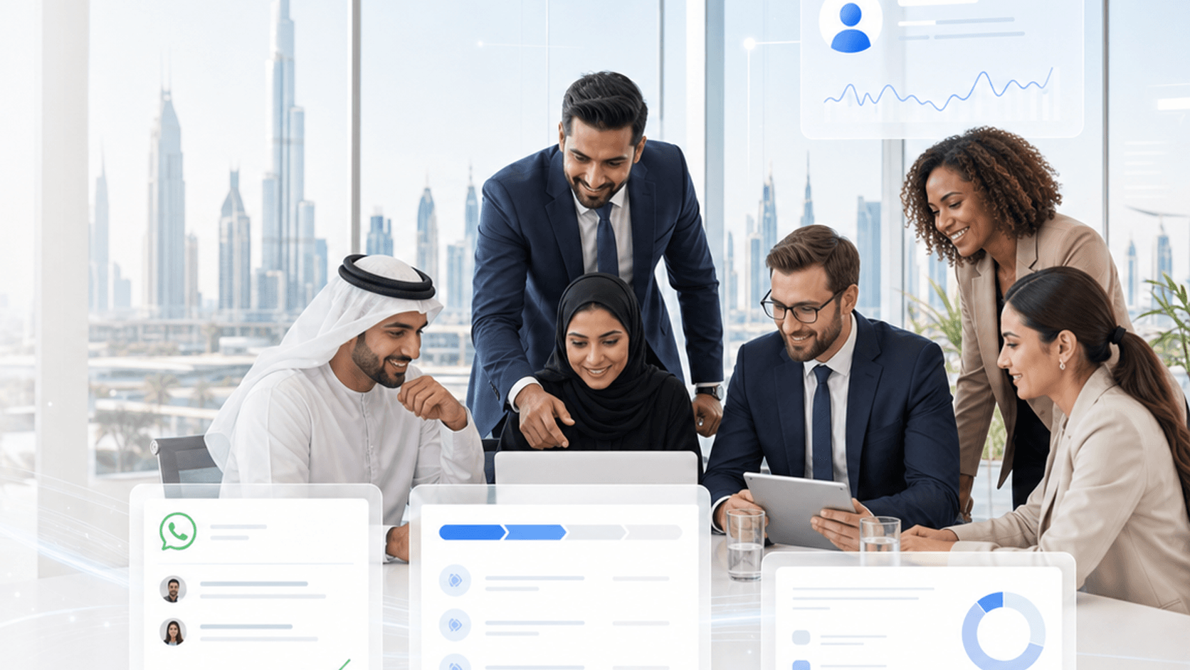 Business team reviewing digital systems and automation workflows